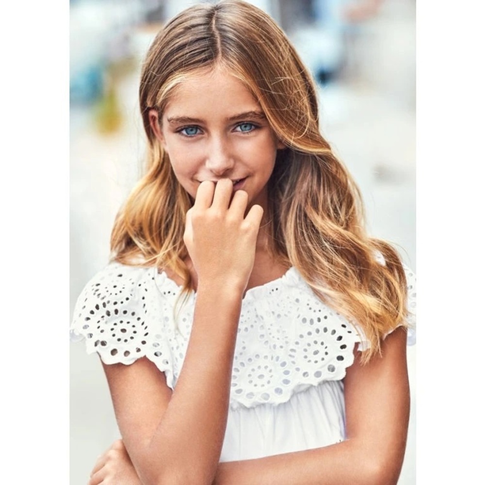 Size 12 Girls Mayoral Kids' White Eyelet Ruffle Top